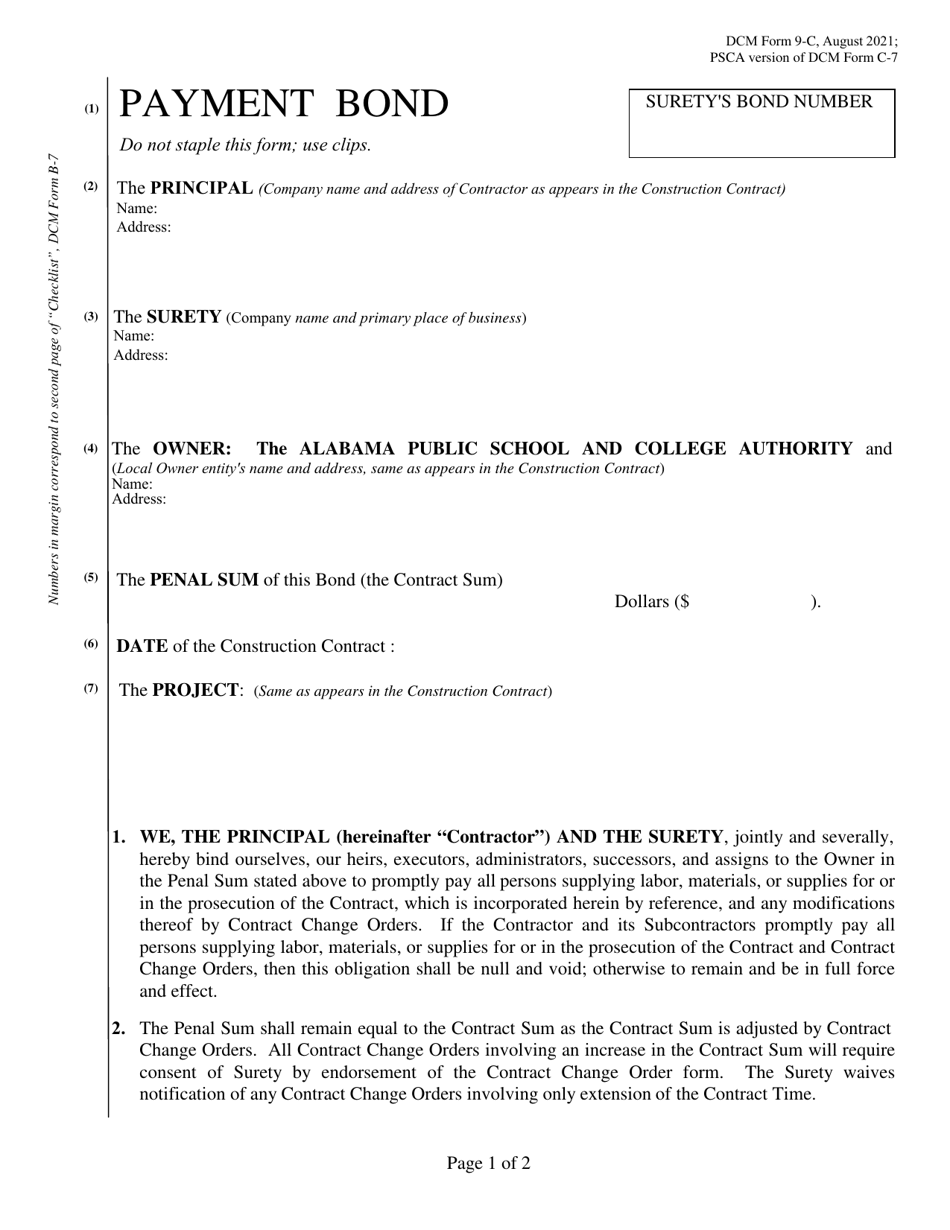 DCM Form 9-C Payment Bond - Alabama, Page 1
