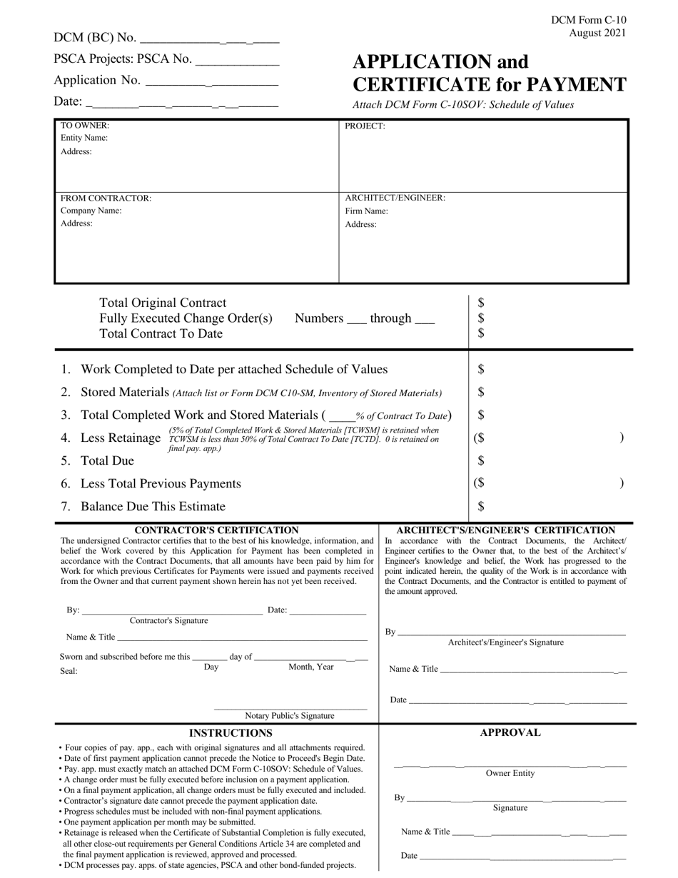 DCM Form C-10 Application and Certificate for Payment - Alabama, Page 1