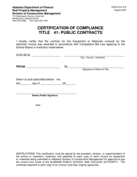 Document preview: DCM Form 9-H Certification of Compliance; Title 41: Public Contracts - Alabama
