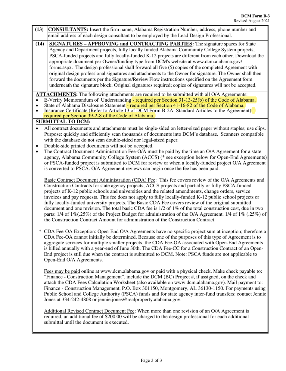 DCM Form B-3 Checklist - Preparation of Agreement Between Owner and Architect Submitted on Paper - Alabama, Page 3