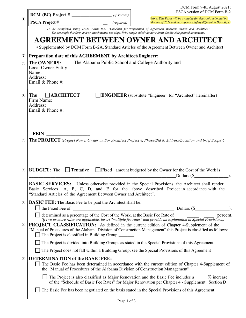 DCM Form 9-K Agreement Between Owner and Architect - Alabama, Page 1