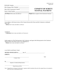 DCM Form C-20 Consent of Surety to Final Payment - Alabama
