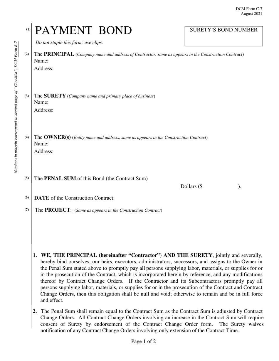 DCM Form C-7 Payment Bond - Alabama, Page 1