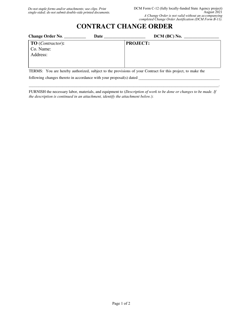 DCM Form C-12 Contract Change Order - Fully Locally-Funded State Agency Project - Alabama, Page 1