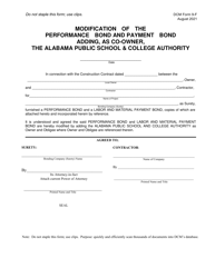 Document preview: DCM Form 9-F Modification of the Performance Bond and Payment Bond Adding, as Co-owner, the Alabama Public School & College Authority - Alabama