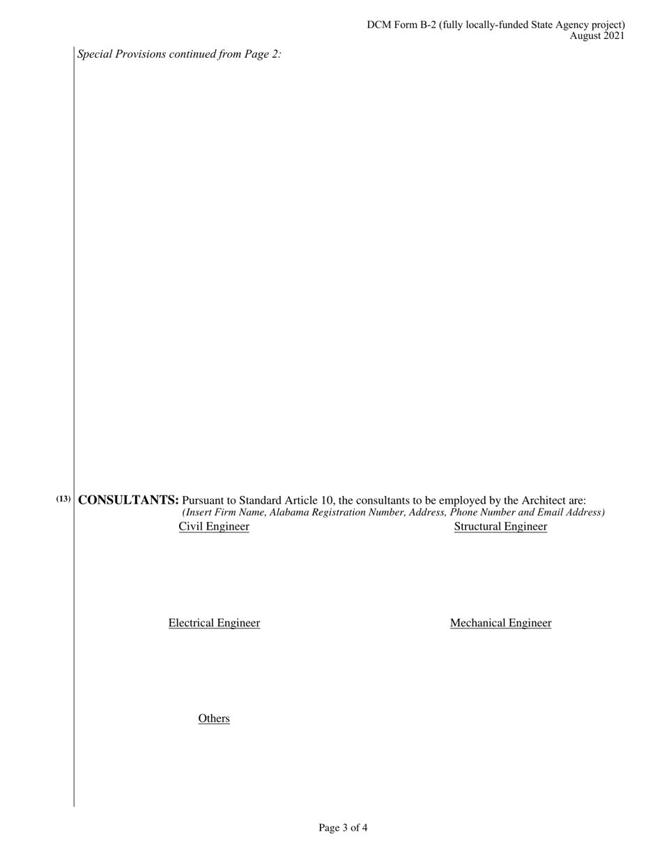 DCM Form B-2 Agreement Between Owner and Architect - Fully Locally-Funded State Agency Project - Alabama, Page 3