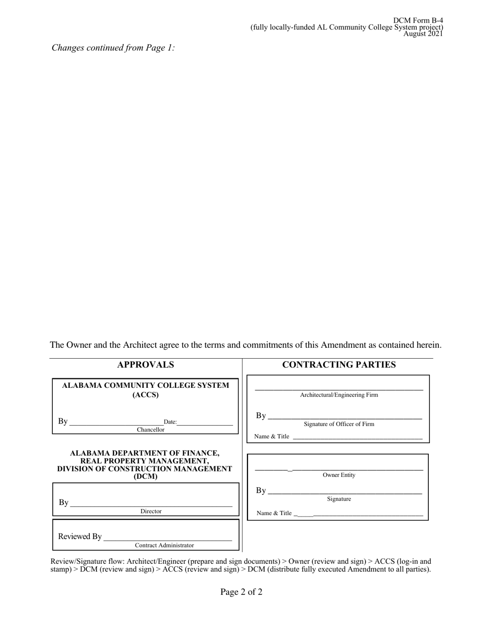 DCM Form B-4 Amendment to Agreement Between Owner and Architect - Fully Locally-Funded Al Community College System Project - Alabama, Page 2