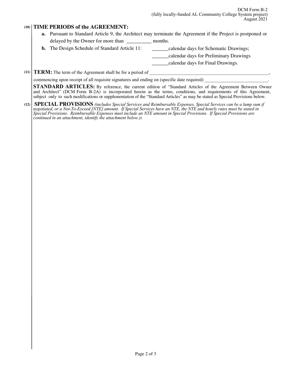 DCM Form B-2 Agreement Between Owner and Architect - Fully Locally-Funded Al Community College System Project - Alabama, Page 2