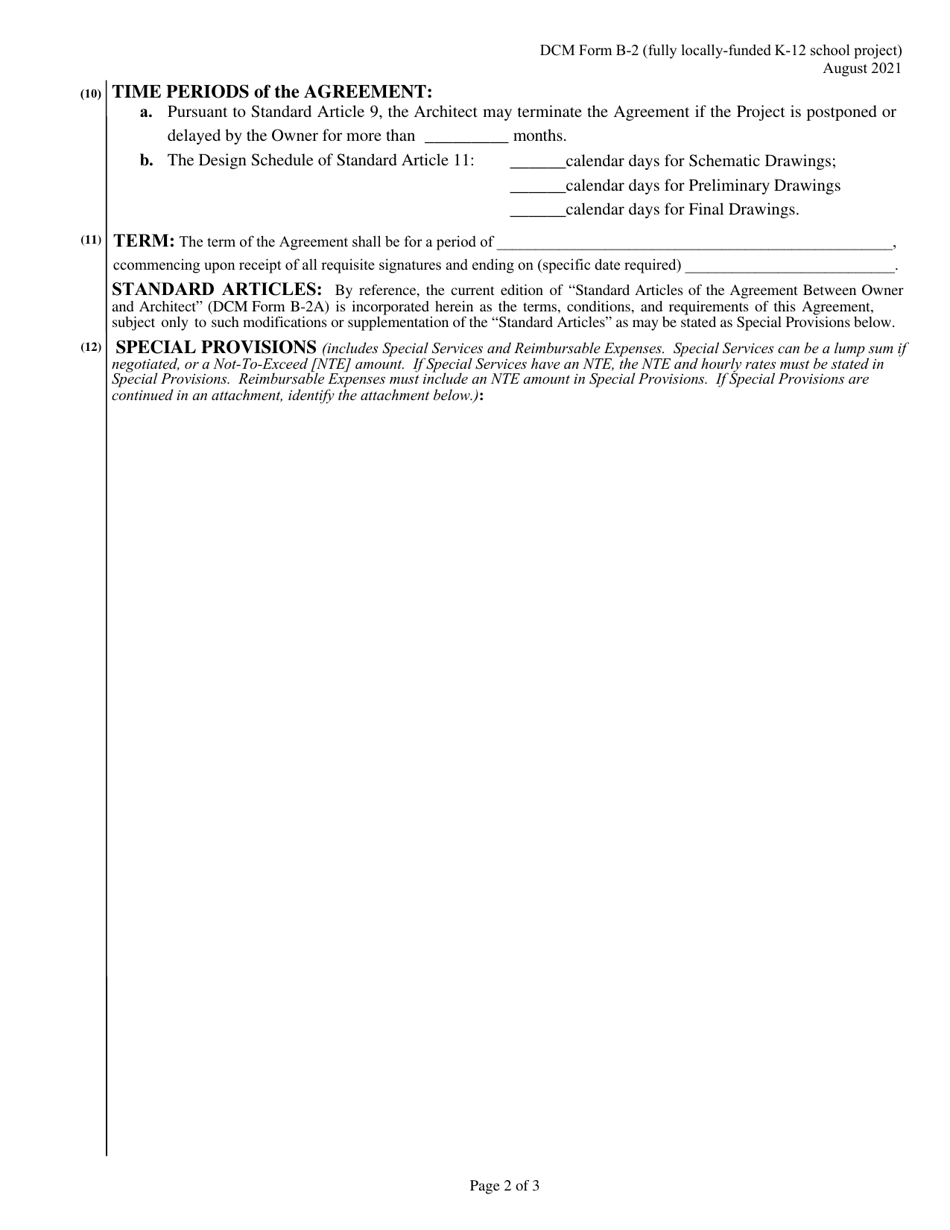 DCM Form B-2 Agreement Between Owner and Architect - Fully Locally-Funded Public K-12 School Project - Alabama, Page 2