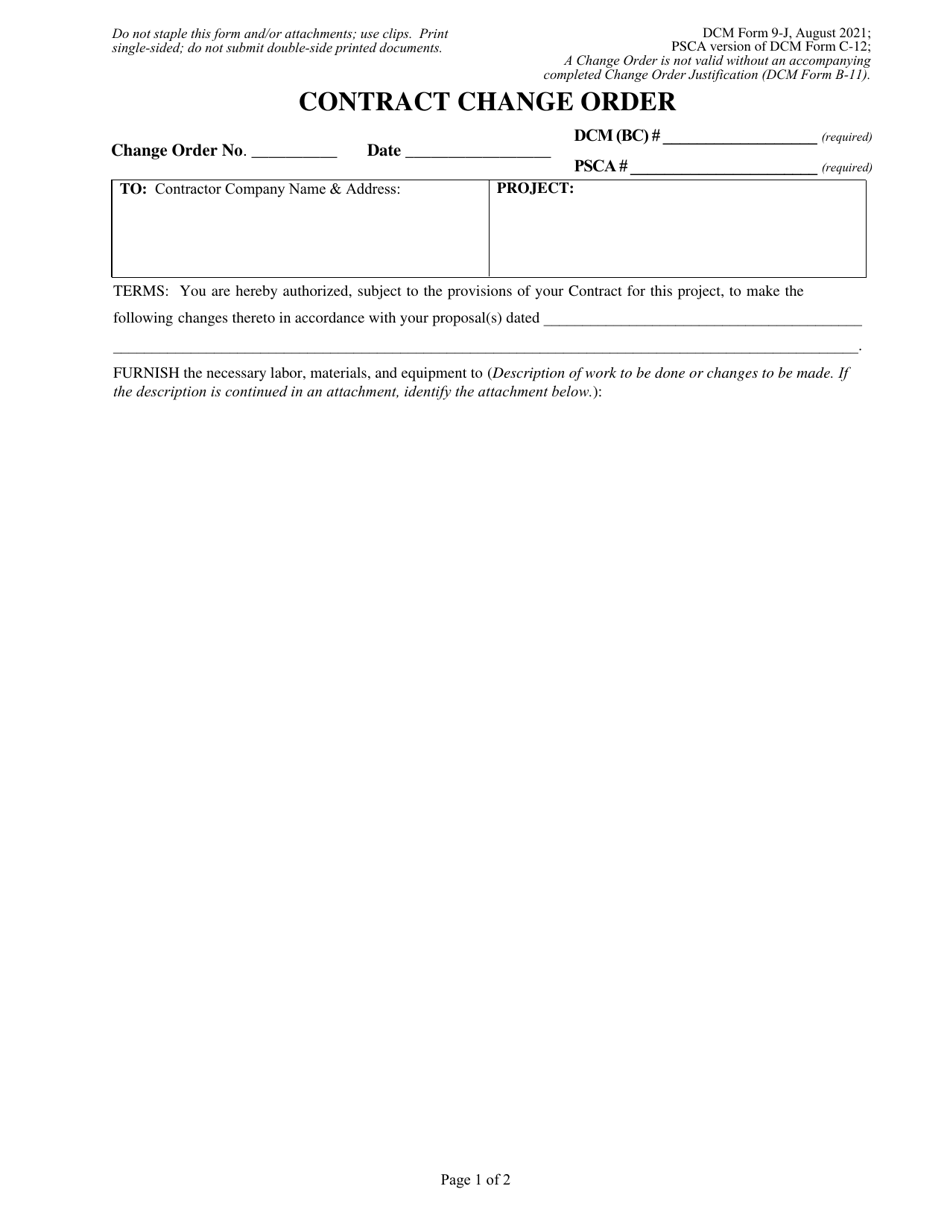 DCM Form 9-J Contract Change Order - Alabama, Page 1