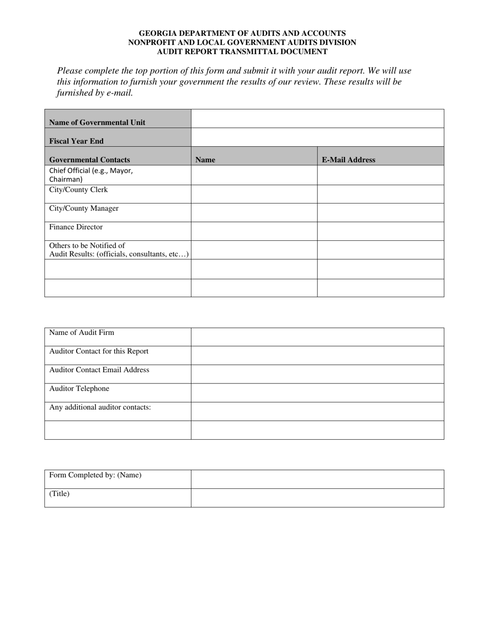 Local Government Audit Report Transmittal Form - Georgia (United States), Page 1