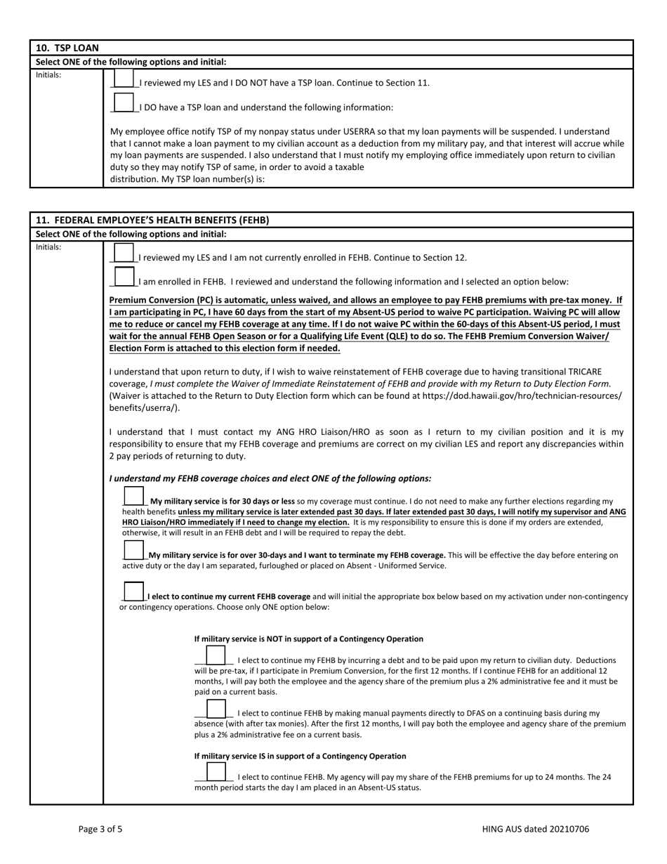 Checklist for Federal Employees Entering Extended Active Duty Under Userra - Hawaii, Page 3