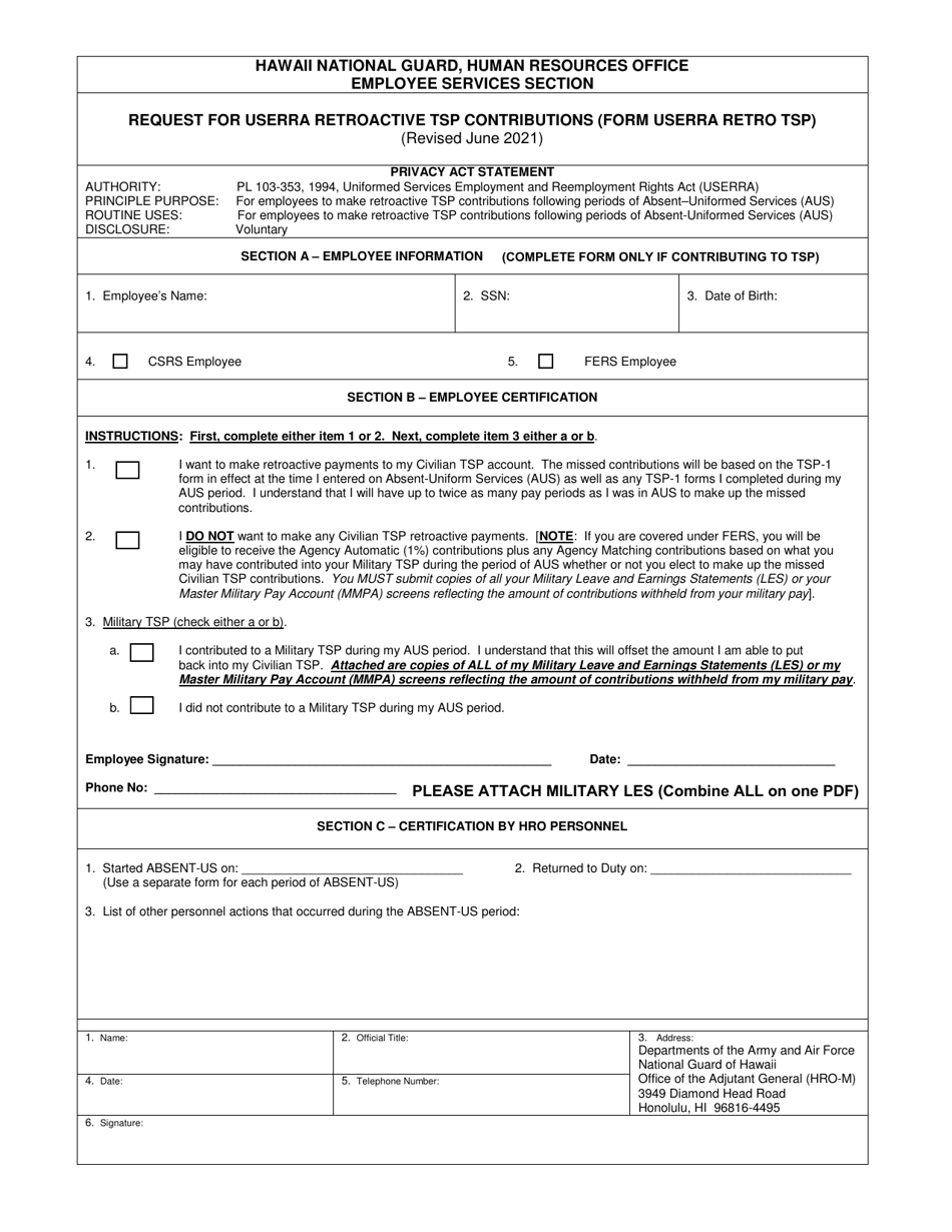 Hawaii Checklist For Federal Employees Returning To Duty (rtd) Under 