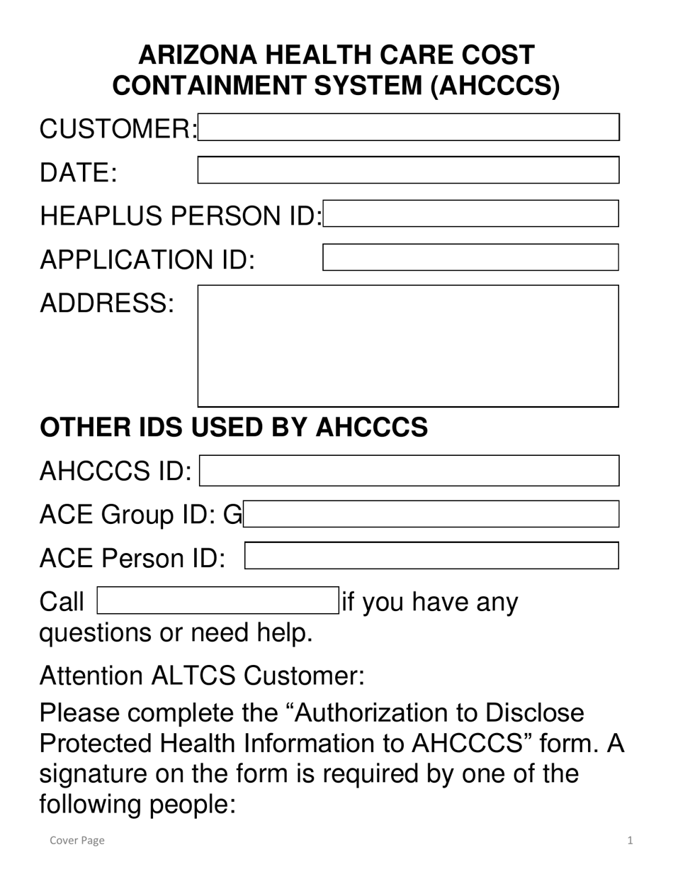 Form DE-202 Authorization to Disclose Protected Health Information to Ahcccs - Large Print - Arizona, Page 1