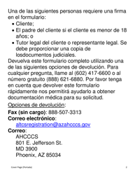 Formulario DE-202 SP Autorizacion Para Revelar a Ahcccs Informacion Protegida Acera De Su Salad - Letra Grande - Arizona (Spanish), Page 2