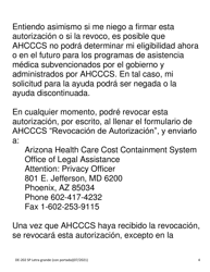 Formulario DE-202 SP Autorizacion Para Revelar a Ahcccs Informacion Protegida Acera De Su Salad - Letra Grande - Arizona (Spanish), Page 6