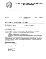 Document preview: Formulario DE-202 SP Autorizacion Para Revelar a Ahcccs Informacion Protegida Acerca De Su Salud - Arizona (Spanish)