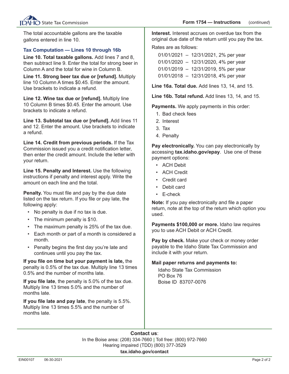 Instructions for Form 1754 Distributors, Wholesalers, Wineries, Direct Shippers, and Strong Beer Breweries Tax Return - Idaho, Page 2