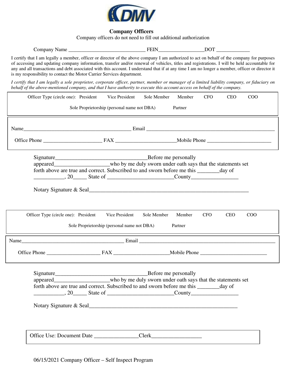 Company Officer Application - Delaware, Page 1