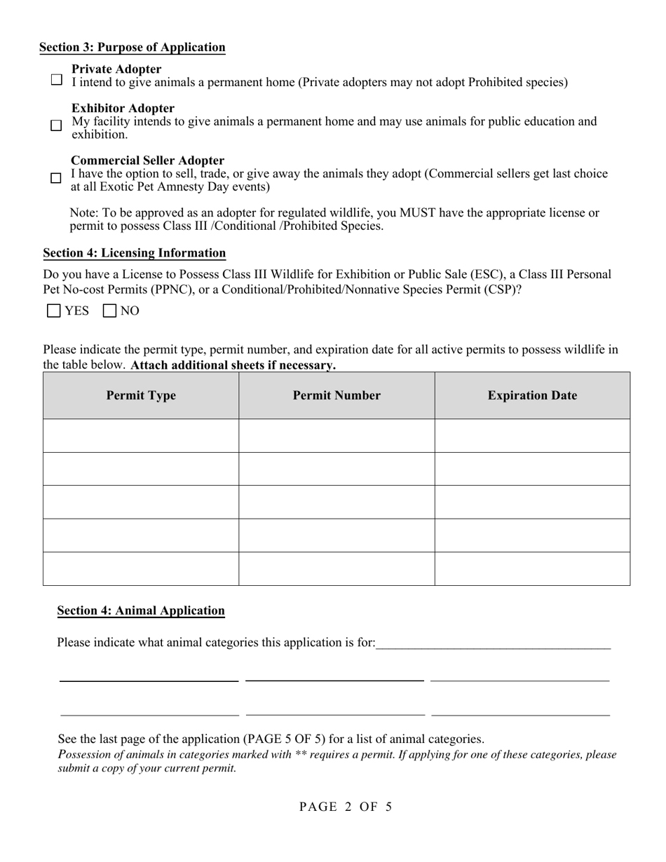 Adopter Application - Exotic Pet Amnesty Program - Florida, Page 2