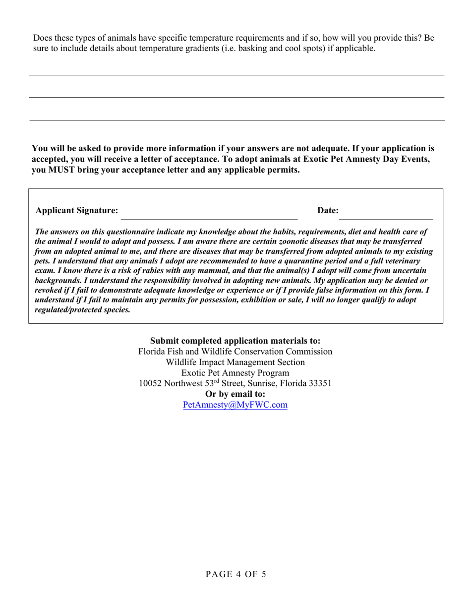 Adopter Application - Exotic Pet Amnesty Program - Florida, Page 4