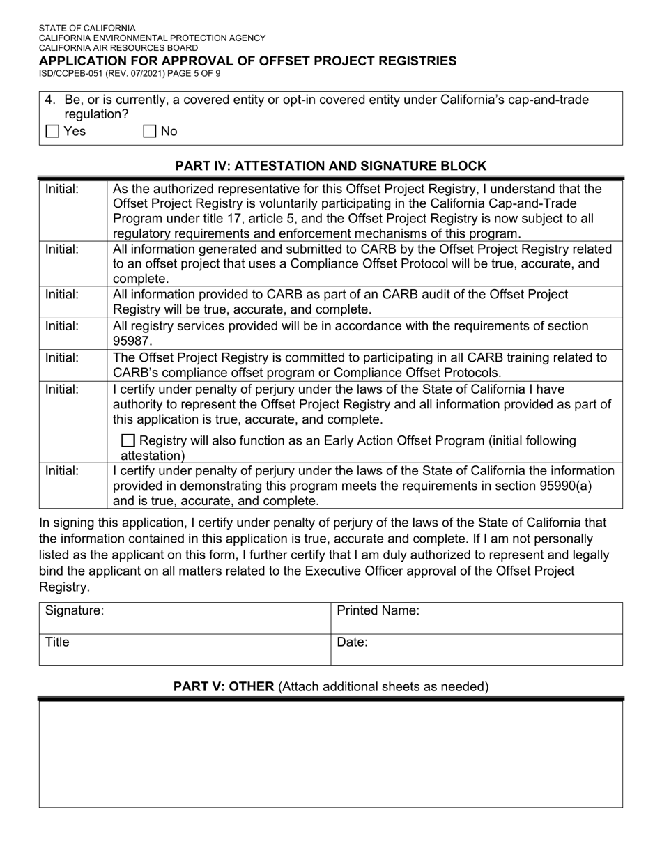 Form ISD / CCPEB-051 Application for Approval of Offset Project Registries - California, Page 5