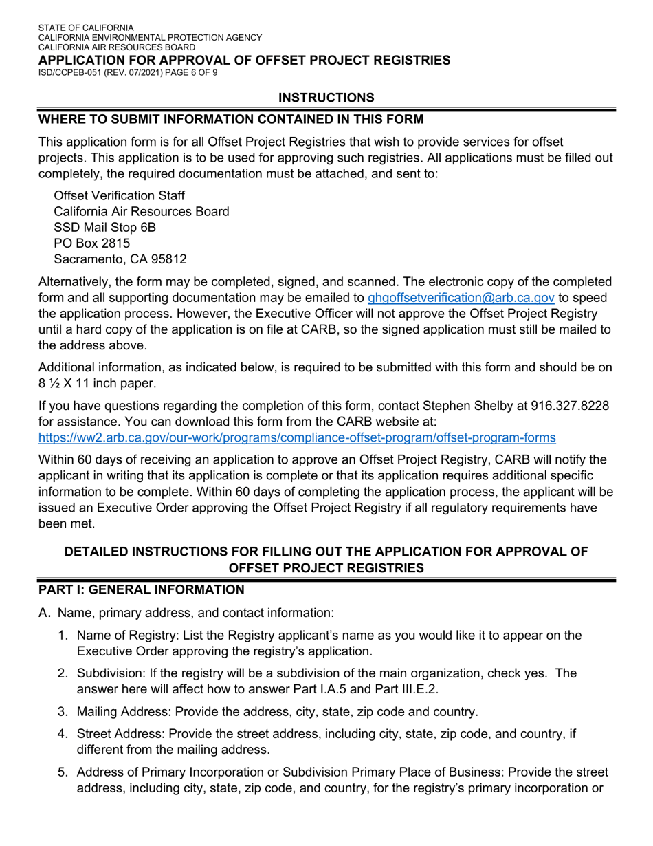 Form ISD / CCPEB-051 Application for Approval of Offset Project Registries - California, Page 6