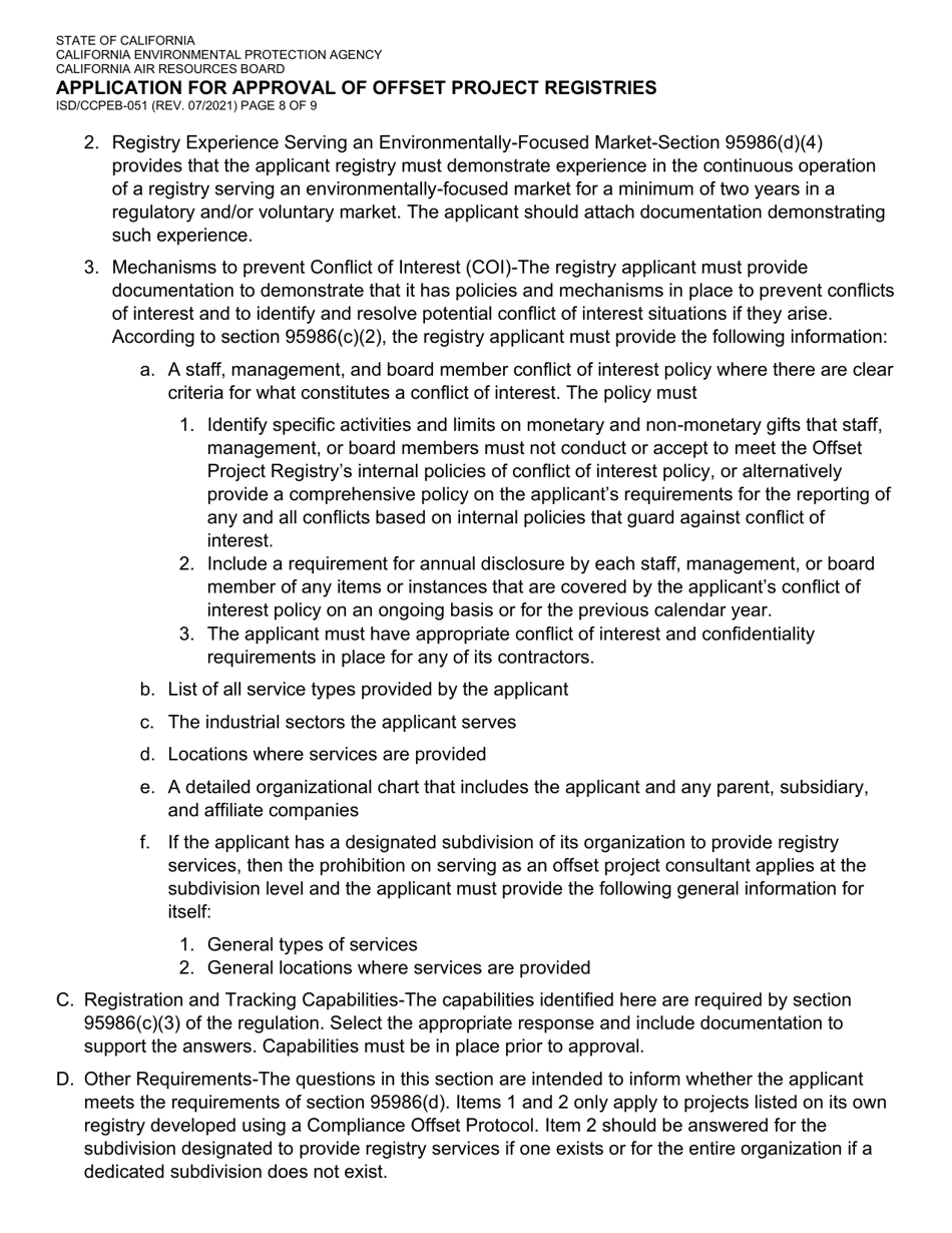 Form ISD / CCPEB-051 Application for Approval of Offset Project Registries - California, Page 8