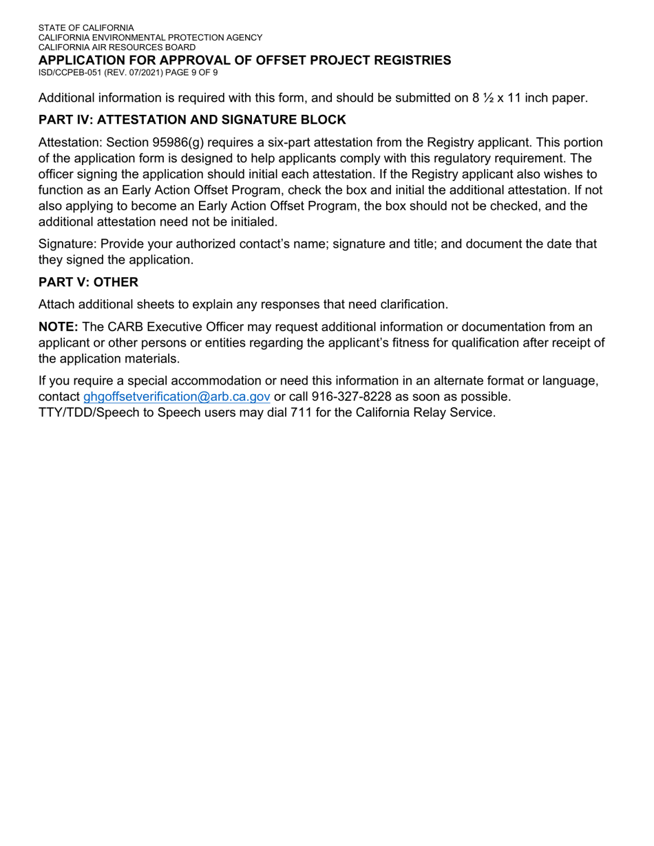 Form ISD / CCPEB-051 Application for Approval of Offset Project Registries - California, Page 9