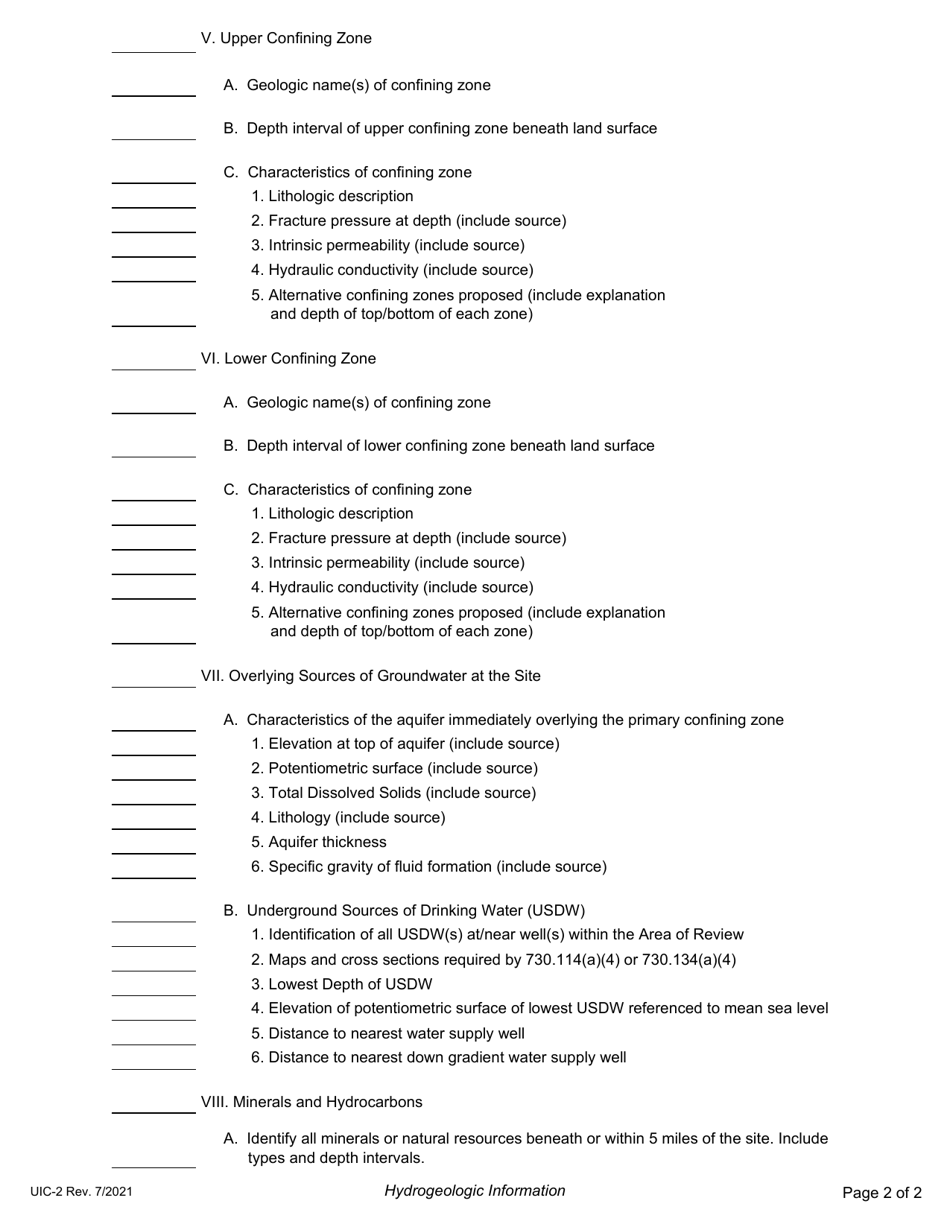 Form UIC-2 Underground Injection Control Permit Application - Hydrogeologic Information - Illinois, Page 2