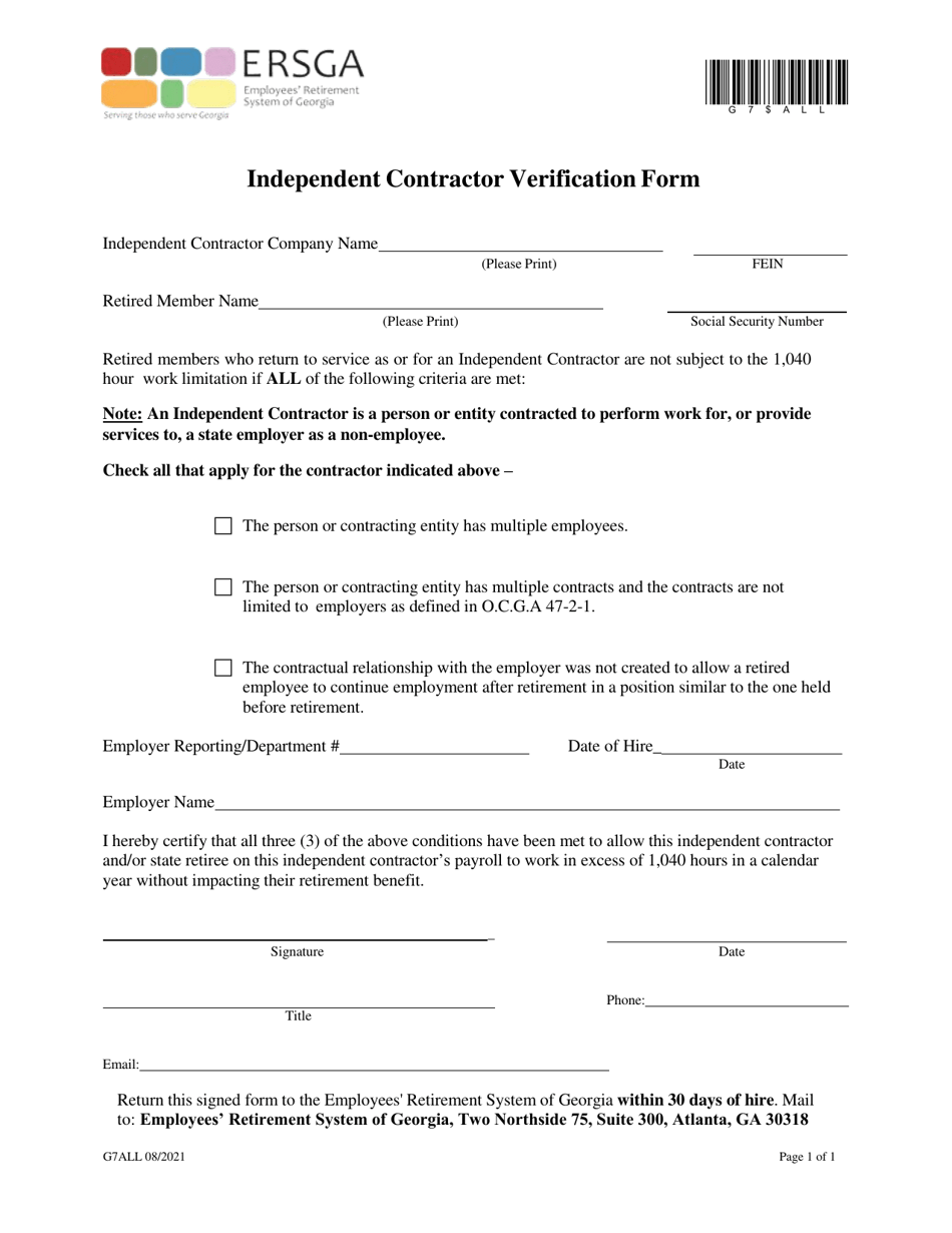Independent Contractor Verification Form - Georgia (United States), Page 1