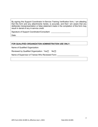 APD Form 65G-10.005 A Support Coordinator In-Service Training Verification - Florida, Page 2