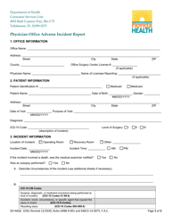 Form DH-MQA1030 &quot;Physician Office Adverse Incident Report&quot; - Florida