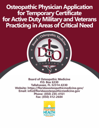 Form DH-MQA5002 &quot;Osteopathic Physician Application for Temporary Certificate for Active Duty Military and Veterans Practicing in Areas of Critical Need&quot; - Florida