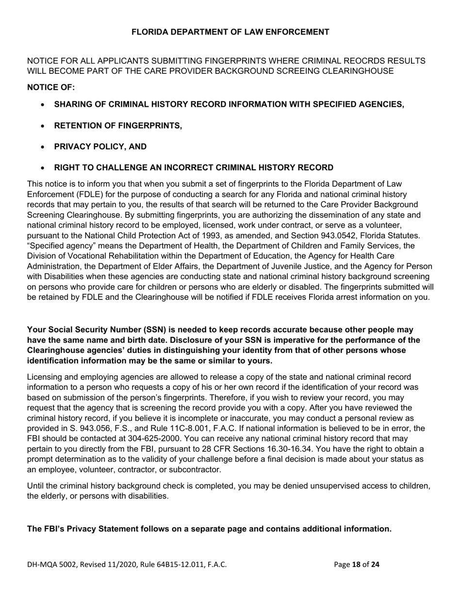 Form DH-MQA5002 Osteopathic Physician Application for Temporary Certificate for Active Duty Military and Veterans Practicing in Areas of Critical Need - Florida, Page 18