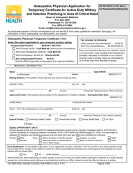 Form DH-MQA5002 Osteopathic Physician Application for Temporary Certificate for Active Duty Military and Veterans Practicing in Areas of Critical Need - Florida, Page 3