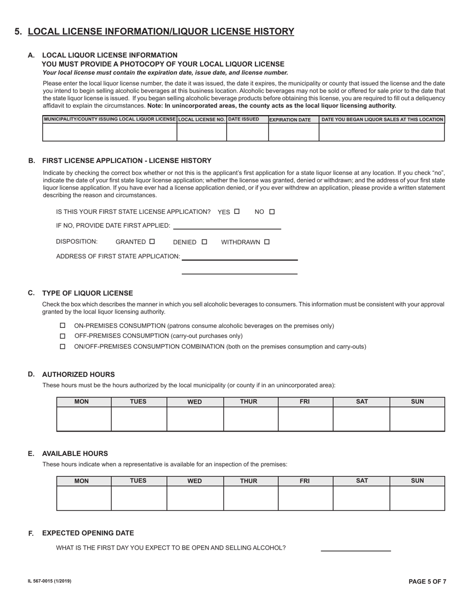 Form IL567-0015 Application for State of Illinois Retailers Liquor License - Illinois, Page 5