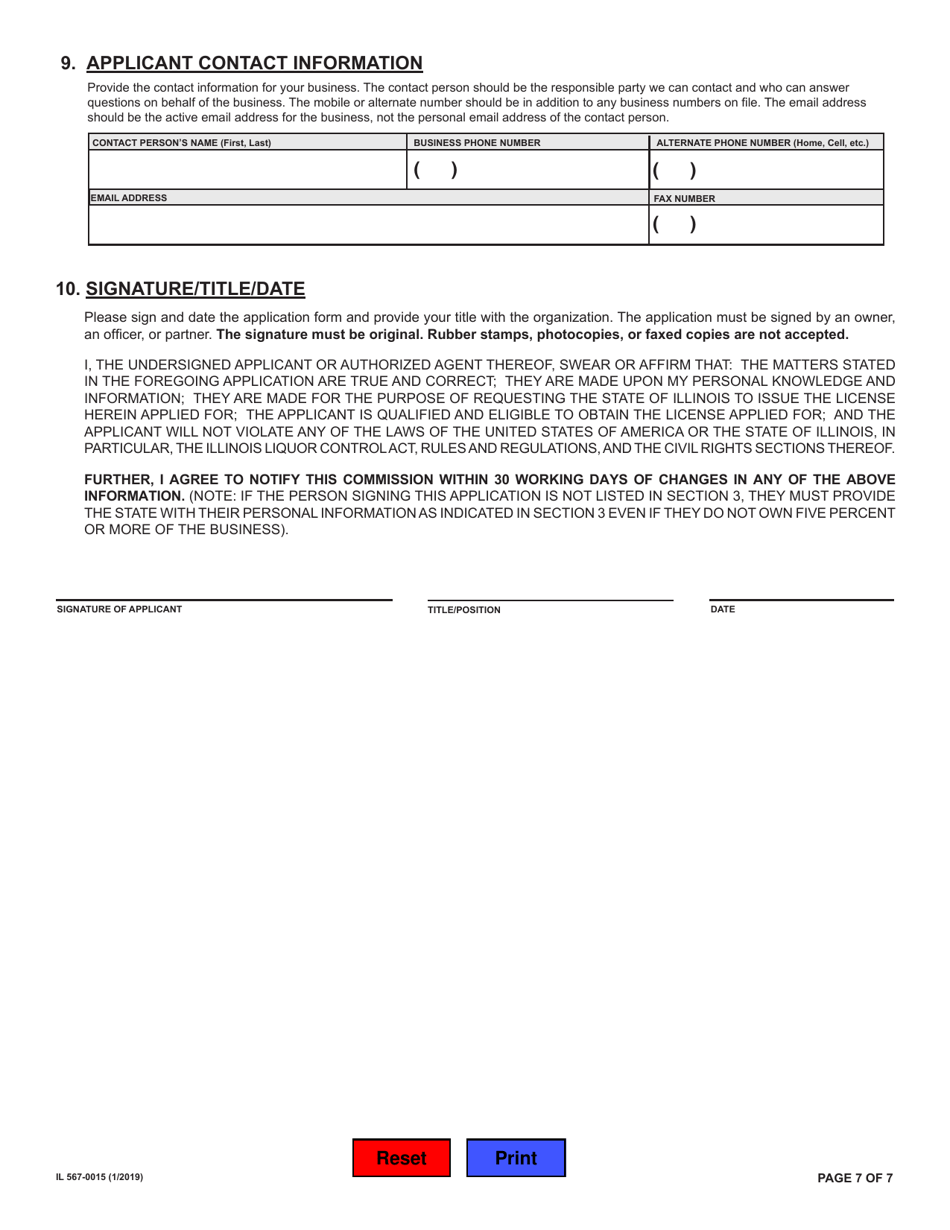 Form IL567-0015 Application for State of Illinois Retailers Liquor License - Illinois, Page 7