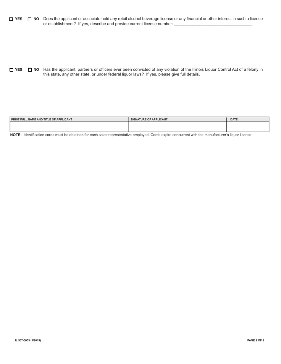 Form IL567-0053 Application for Registration Manufacturers Registered Agent - Illinois, Page 2