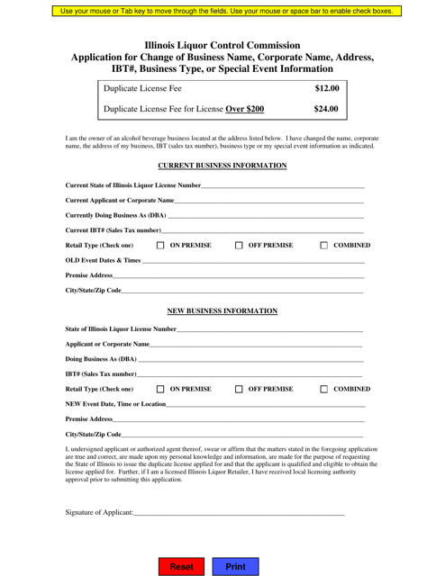 Illinois Application for Change of Business Name, Corporate Name