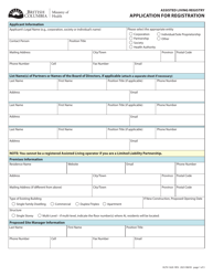 Document preview: Form HLTH1620 Application for Registration - Assisted Living Registry - British Columbia, Canada