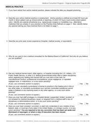 Medical Consultant Program Original Application - California, Page 2