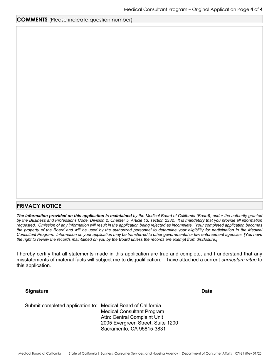 Medical Consultant Program Original Application - California, Page 4
