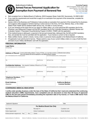 Form 07A-106 &quot;Armed Forces Personnel Application for Exemption From Payment of Renewal Fee&quot; - California