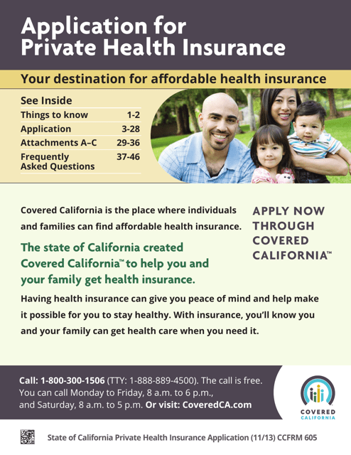 Form CCFRM605 Large Print Application for Private Health Insurance - California