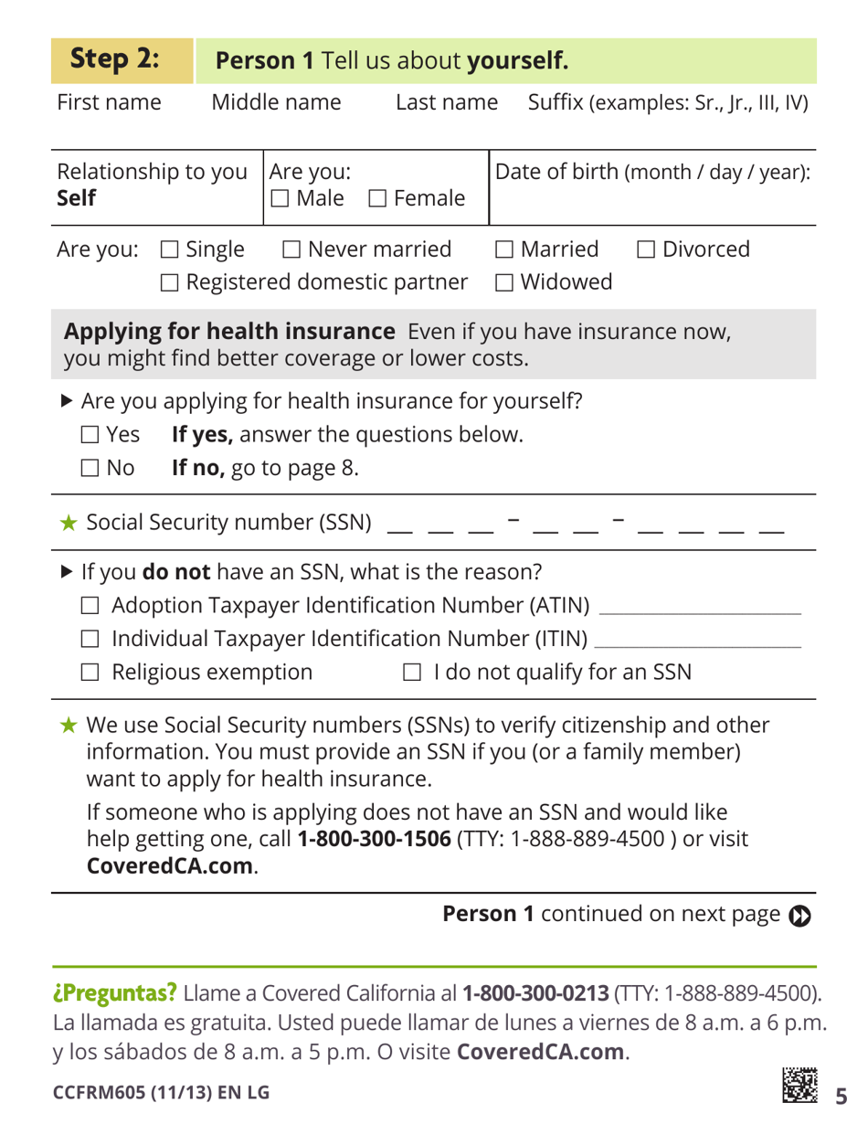 Form CCFRM605 Large Print Application for Private Health Insurance - California, Page 7