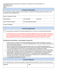 Form HBEX403 Authorization for Release of Personal Information &amp; Appointment of Representative - California, Page 2