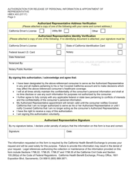 Form HBEX403 Authorization for Release of Personal Information &amp; Appointment of Representative - California, Page 3
