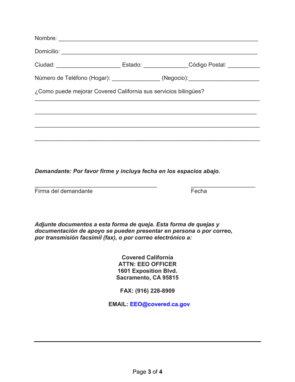 Forma Para Quejas De Servicios Bilingues - California (Spanish), Page 3