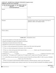 Document preview: Form 1C-P-991 Complaint - Residential Summary Possession (Unpaid Rent Only) - Hawaii